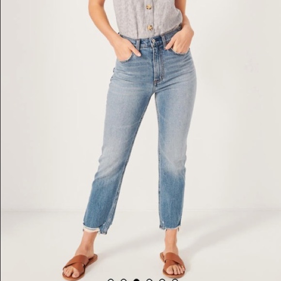 Abercrombie & Fitch Denim - Abercrombie & Fitch Zoe Natural Rise Ankle Straight Jeans Destroyed Hem Size 14